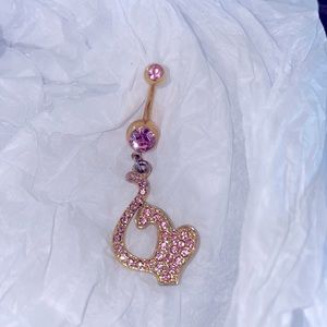 Pink Crystal Sassy Cat Belly Ring